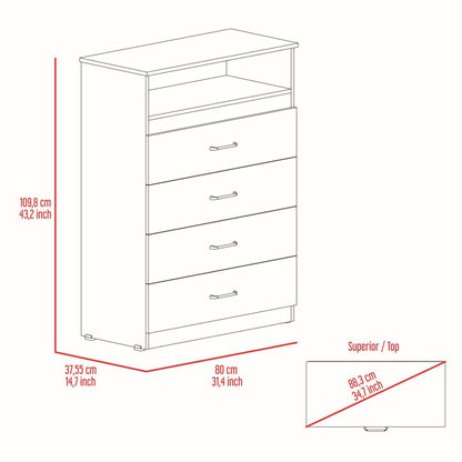 47" White Wood Four Drawer Dresser