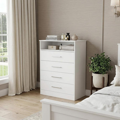 47" White Wood Four Drawer Dresser