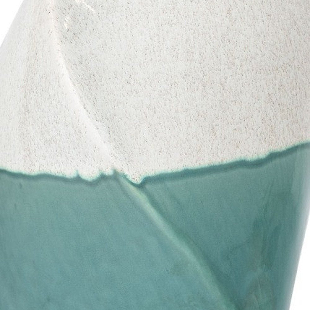 12" Green and Ivory Ombre Wavy Ceramic Table Vase