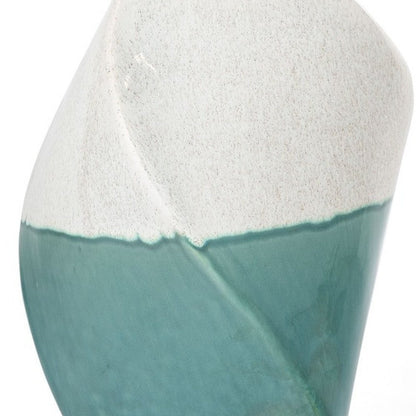 12" Green and Ivory Ombre Wavy Ceramic Table Vase