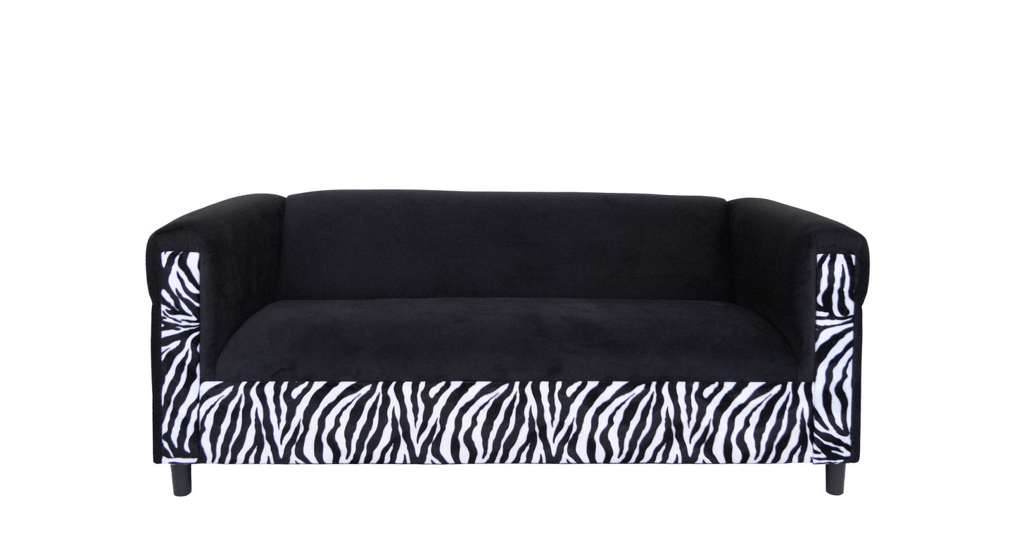 72" Black And White Velvet Zebra Sofa