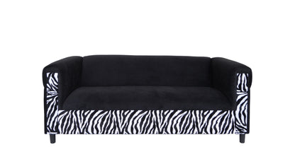 72" Black And White Velvet Zebra Sofa