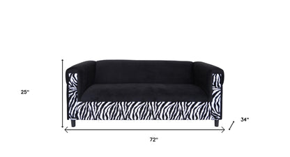 72" Black And White Velvet Zebra Sofa
