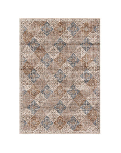 8' X 11' Brown and Blue Floral Distressed Area Rug