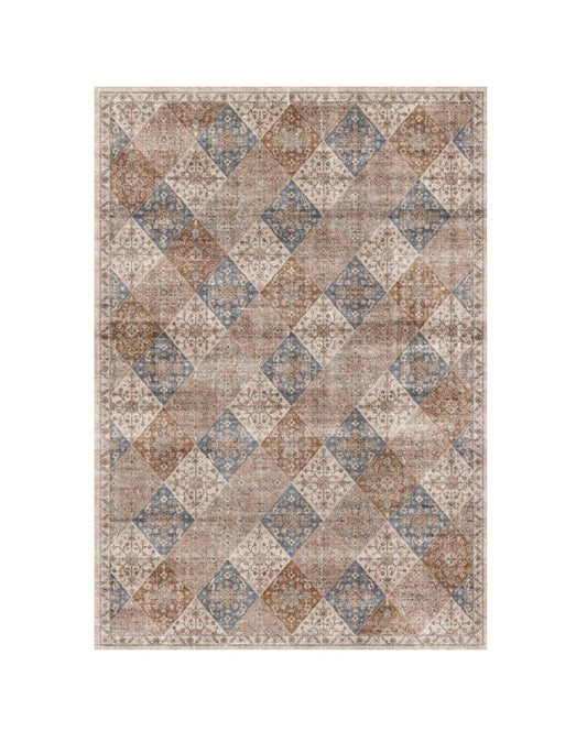 8' X 11' Brown and Blue Floral Distressed Area Rug