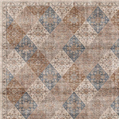 8' X 11' Brown and Blue Floral Distressed Area Rug