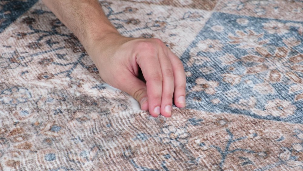 8' X 11' Brown and Blue Floral Distressed Area Rug