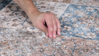 8' X 11' Brown and Blue Floral Distressed Area Rug