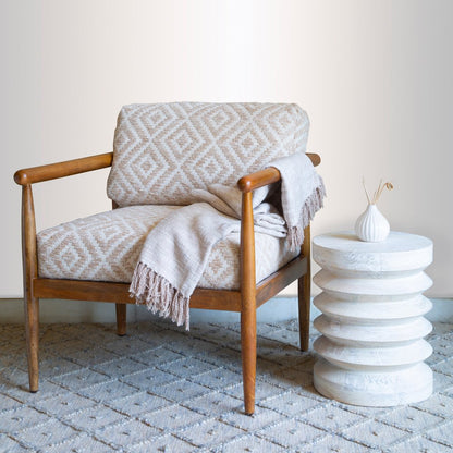 28" Beige and Brown Solid Wood Geometric Arm Chair