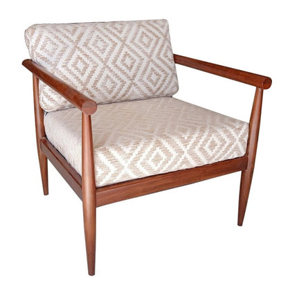 28" Beige and Brown Solid Wood Geometric Arm Chair