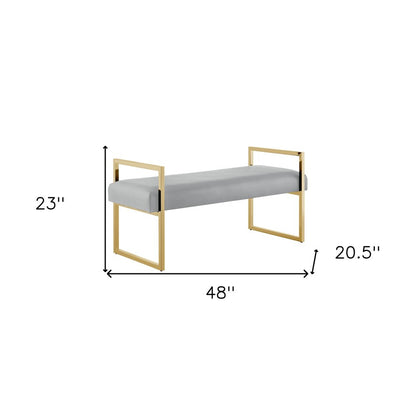 48" Hunter Green and Gold Upholstered Velvet Bench