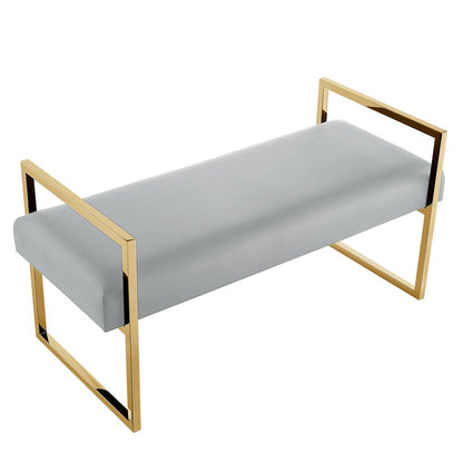 48" Hunter Green and Gold Upholstered Velvet Bench