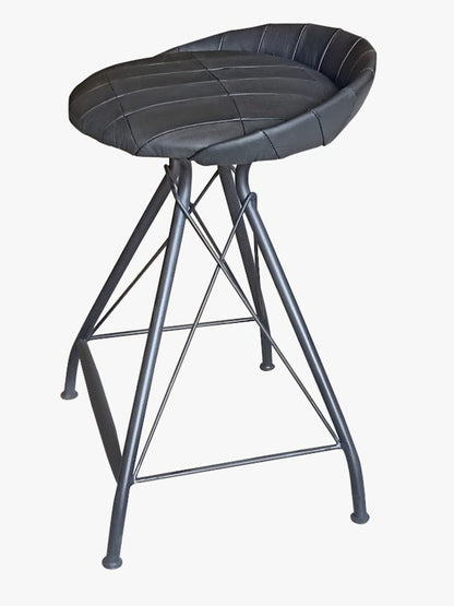 24" Gray Leather and Iron Low Back Counter Height Swivel Bar Chair