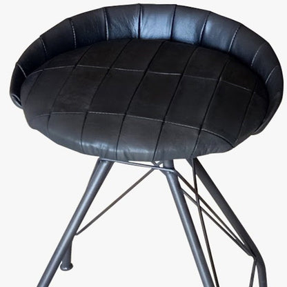 24" Gray Leather and Iron Low Back Counter Height Swivel Bar Chair