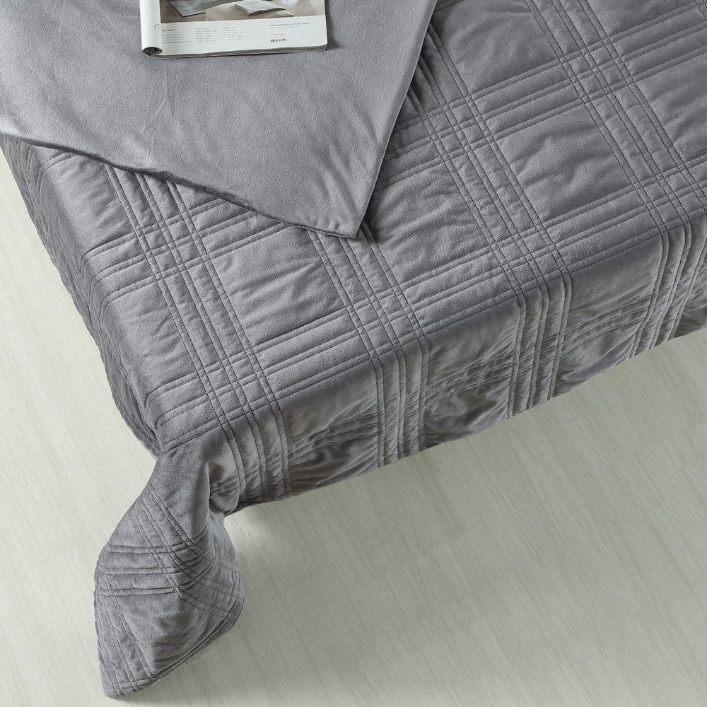 48" X 72" Gray Velvet Quilted Weighted Blanket