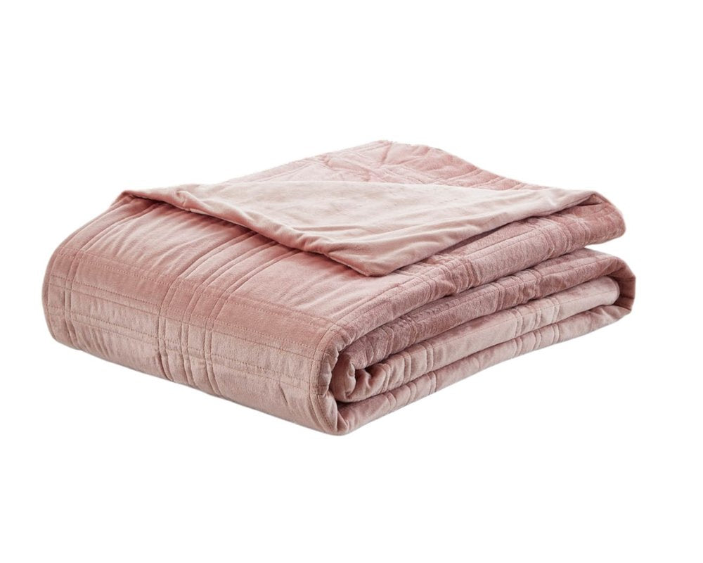 72" X 80" Blush Velvet Quilted Weighted Blanket