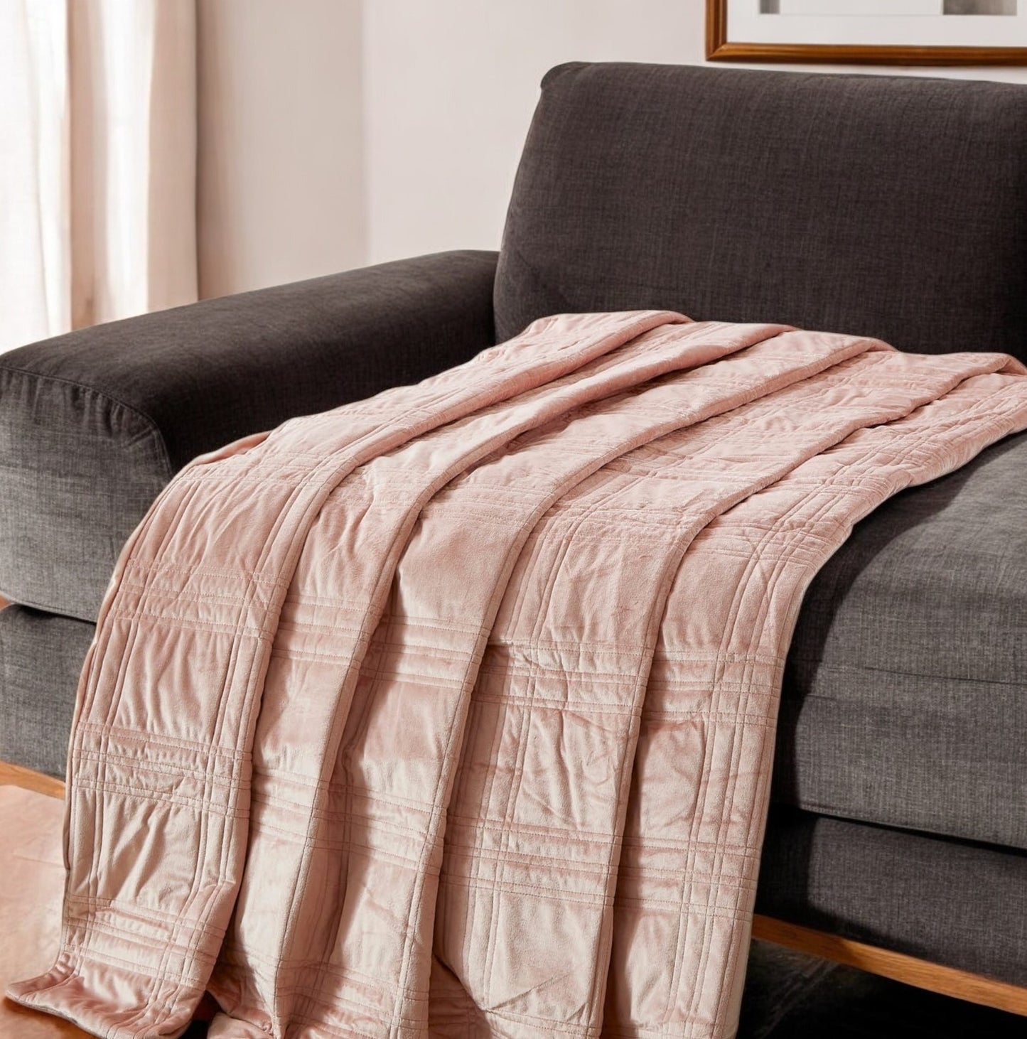 72" X 80" Blush Velvet Quilted Weighted Blanket
