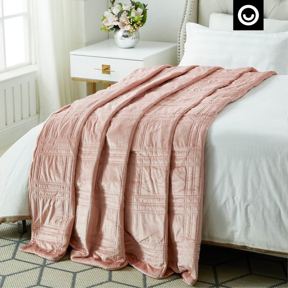72" X 80" Blush Velvet Quilted Weighted Blanket