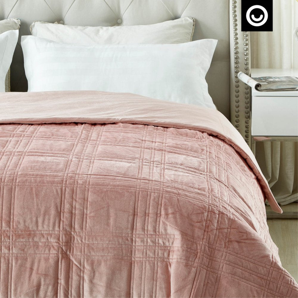 72" X 80" Blush Velvet Quilted Weighted Blanket