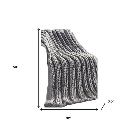 70" X 50" Light Gray Knitted Polyester Throw Blanket
