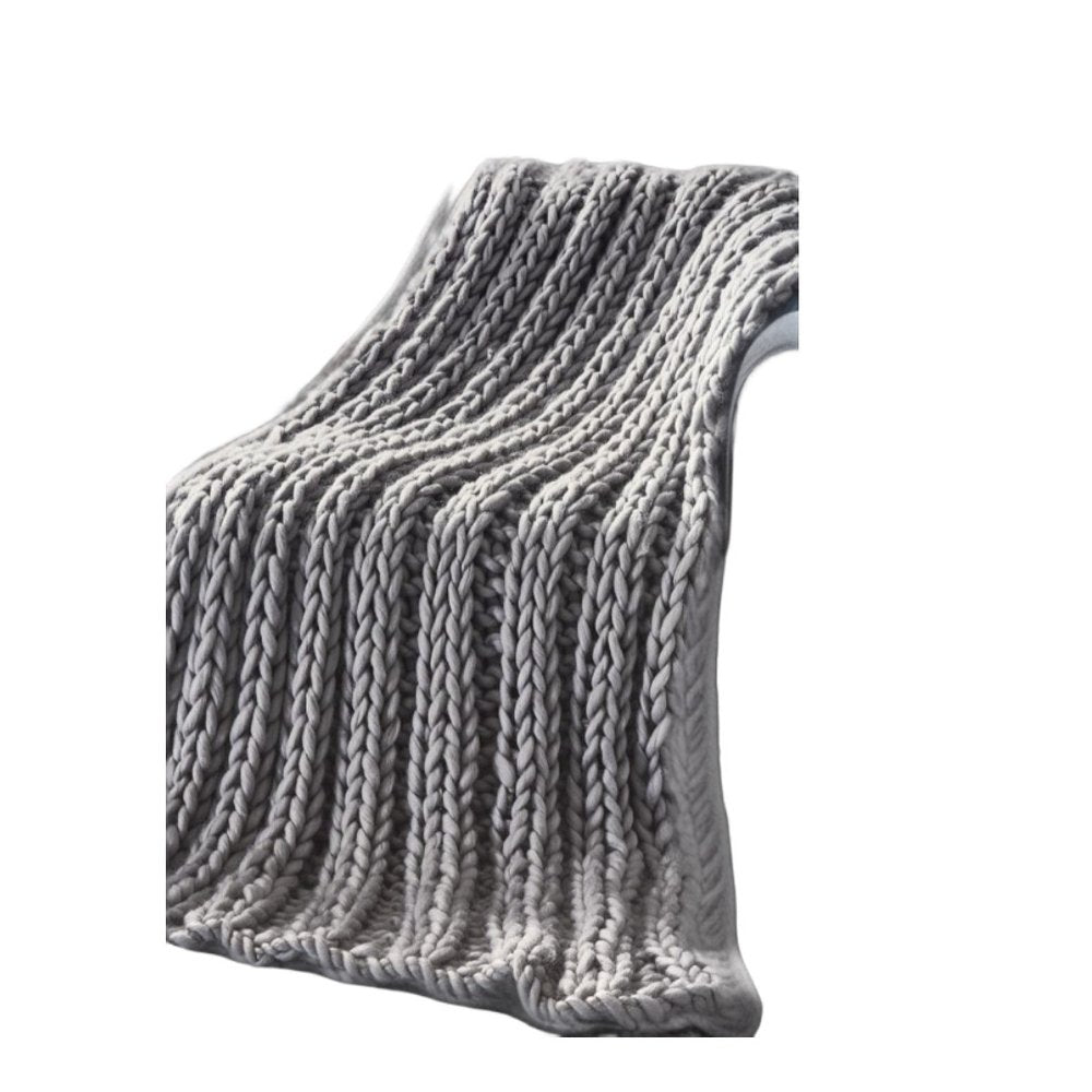 70" X 50" Light Gray Knitted Polyester Throw Blanket