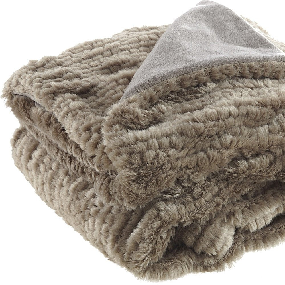 60" X 50" Brown Knitted Acrylic Plush Throw Blanket