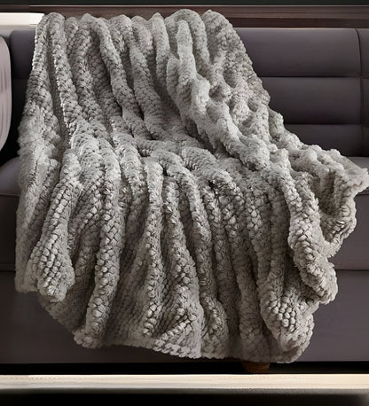 60" X 50" Brown Knitted Acrylic Plush Throw Blanket