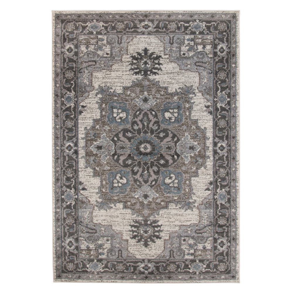 5' X 8' Ivory Taupe and Gray Medallion Power Loom Area Rug