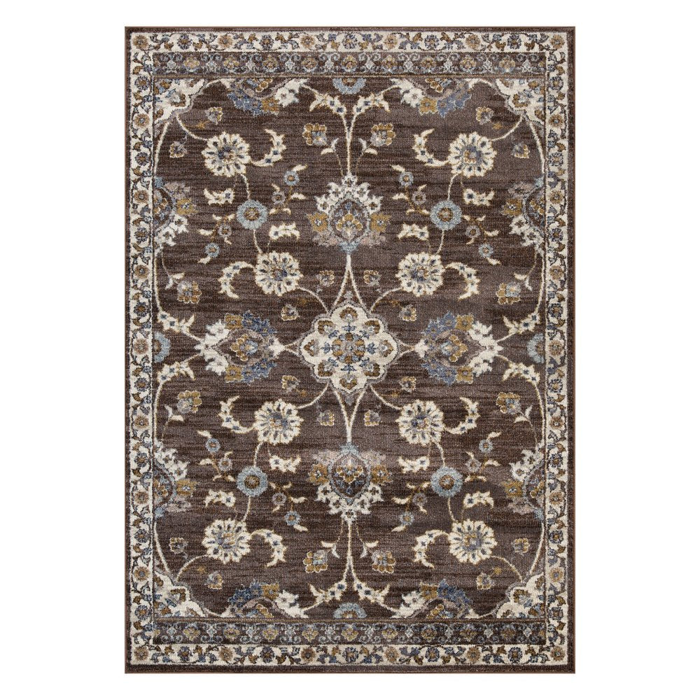 9' X 12' Ivory Blue And Brown Floral Area Rug