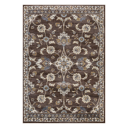 9' X 12' Ivory Blue And Brown Floral Area Rug