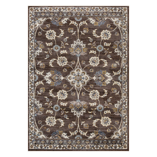 9' X 12' Ivory Blue And Brown Floral Area Rug