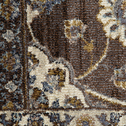 9' X 12' Ivory Blue And Brown Floral Area Rug
