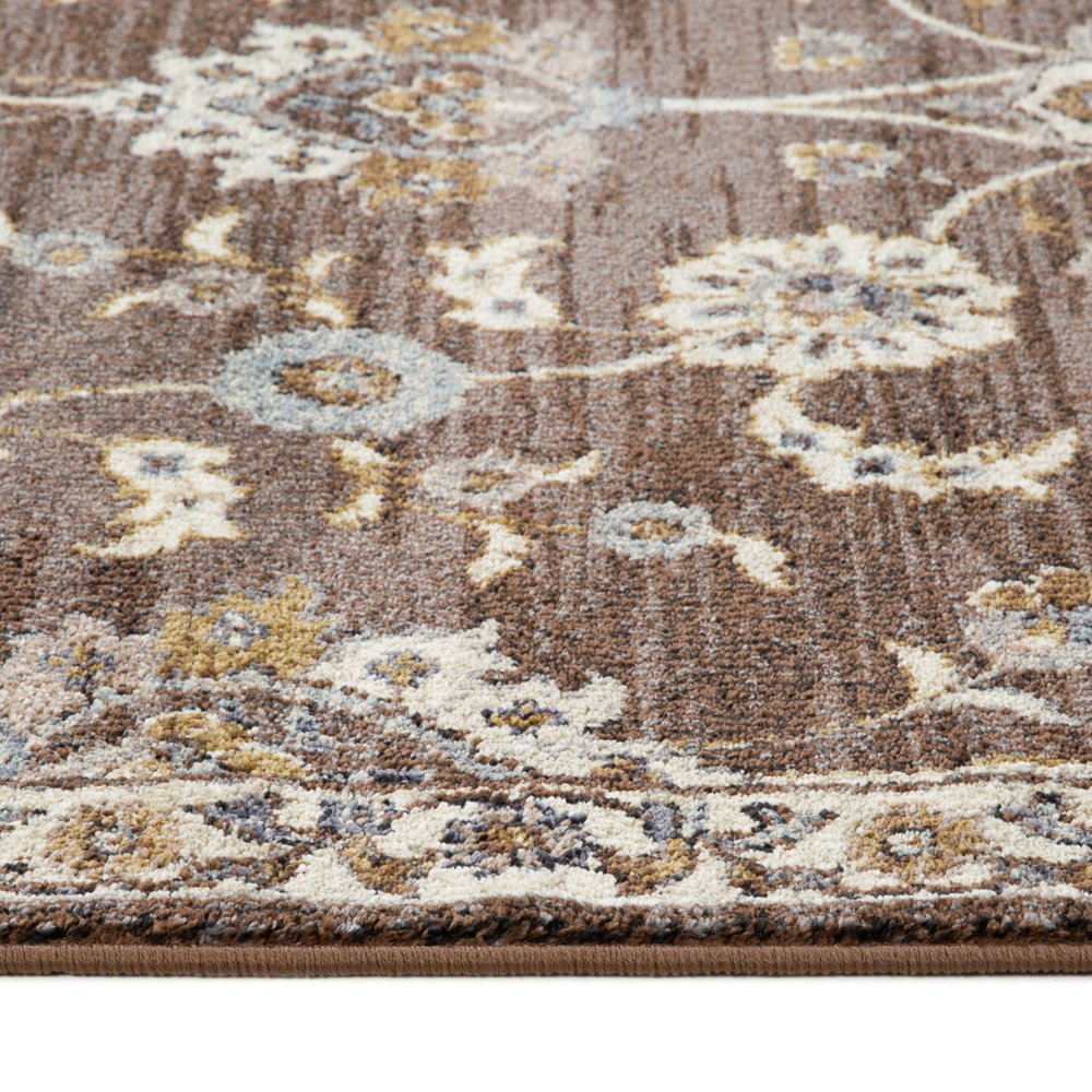 9' X 12' Ivory Blue And Brown Floral Area Rug