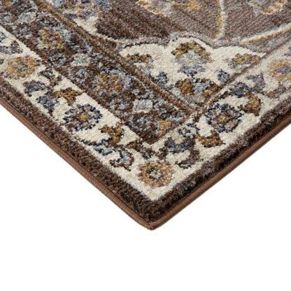 9' X 12' Ivory Blue And Brown Floral Area Rug