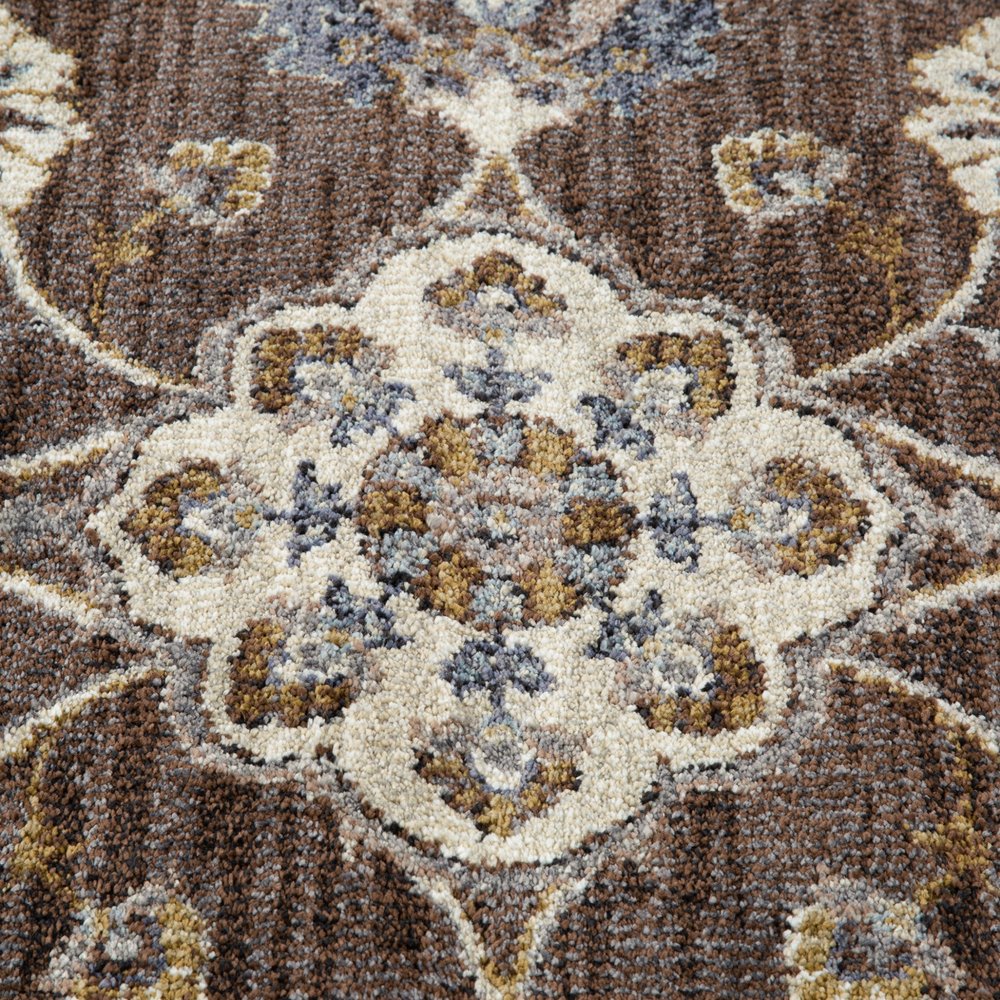9' X 12' Ivory Blue And Brown Floral Area Rug