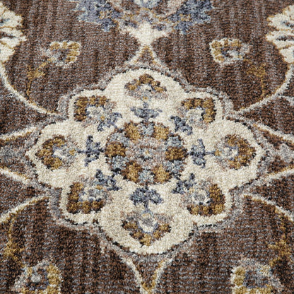 9' X 12' Ivory Blue And Brown Floral Area Rug