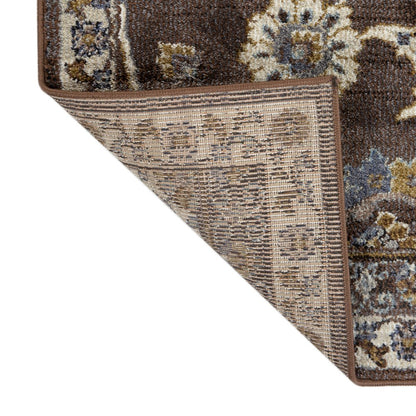 9' X 12' Ivory Blue And Brown Floral Area Rug