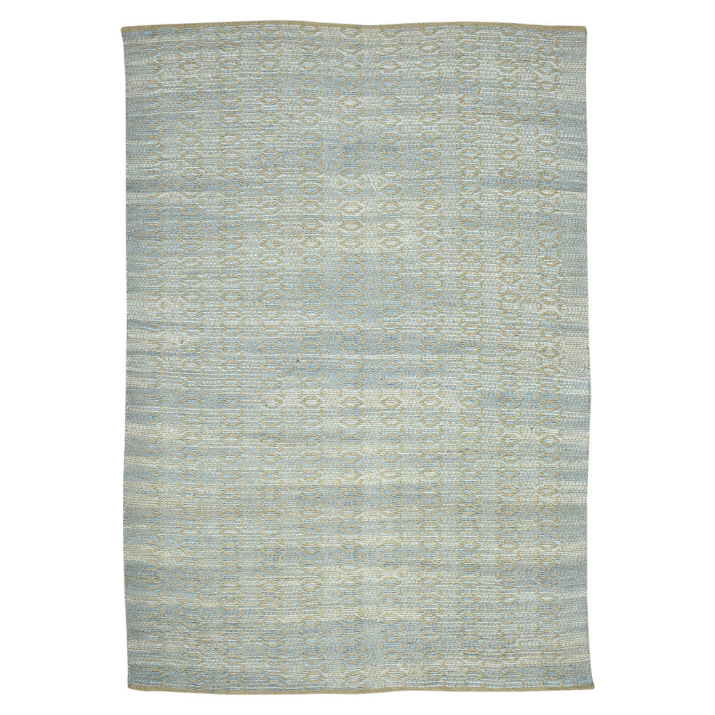 8' X 10' Light Blue And Tan Jute Geometric Flatweave Handmade Area Rug