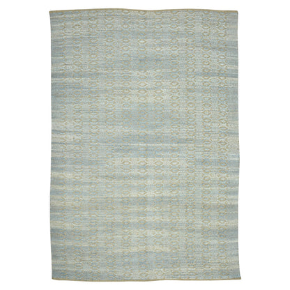 8' X 10' Light Blue And Tan Jute Geometric Flatweave Handmade Area Rug