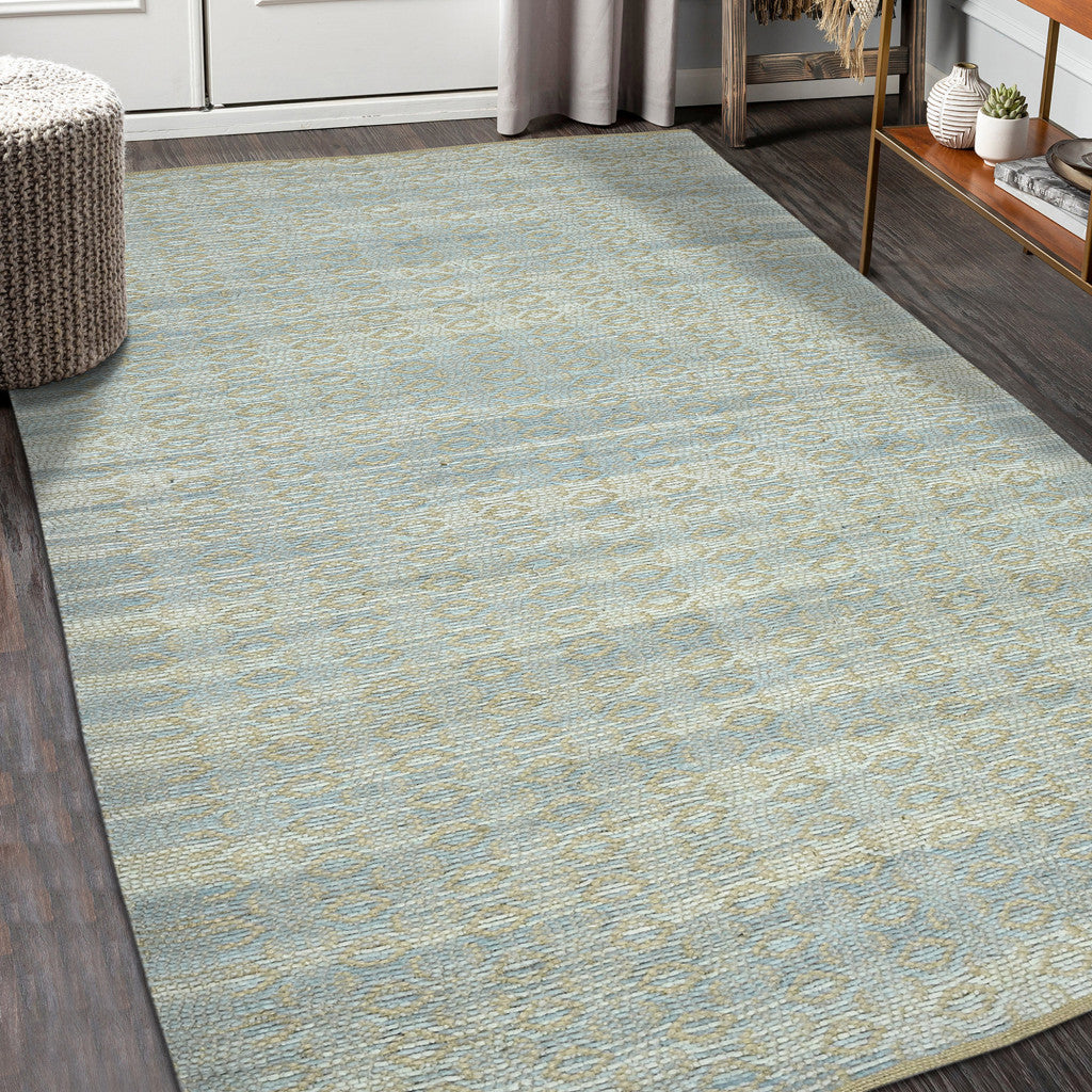 8' X 10' Light Blue And Tan Jute Geometric Flatweave Handmade Area Rug