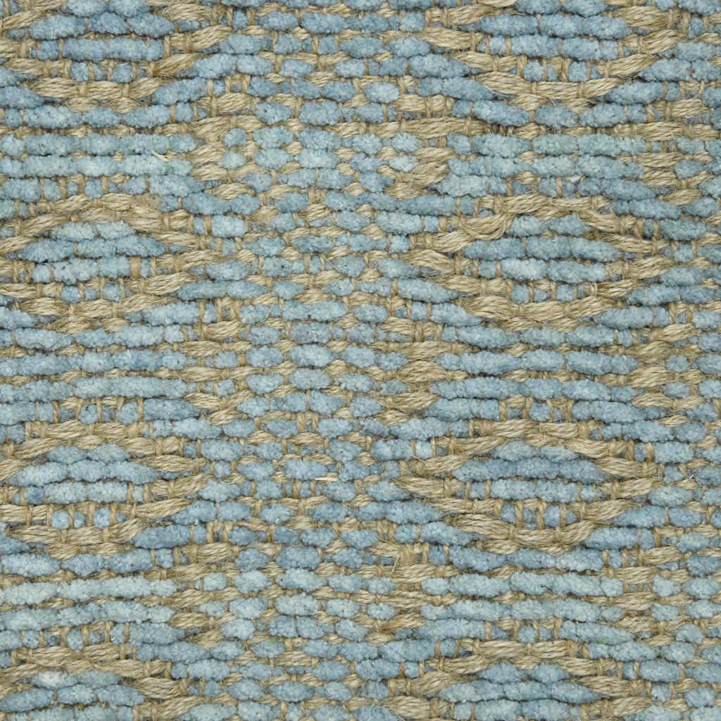 8' X 10' Light Blue And Tan Jute Geometric Flatweave Handmade Area Rug