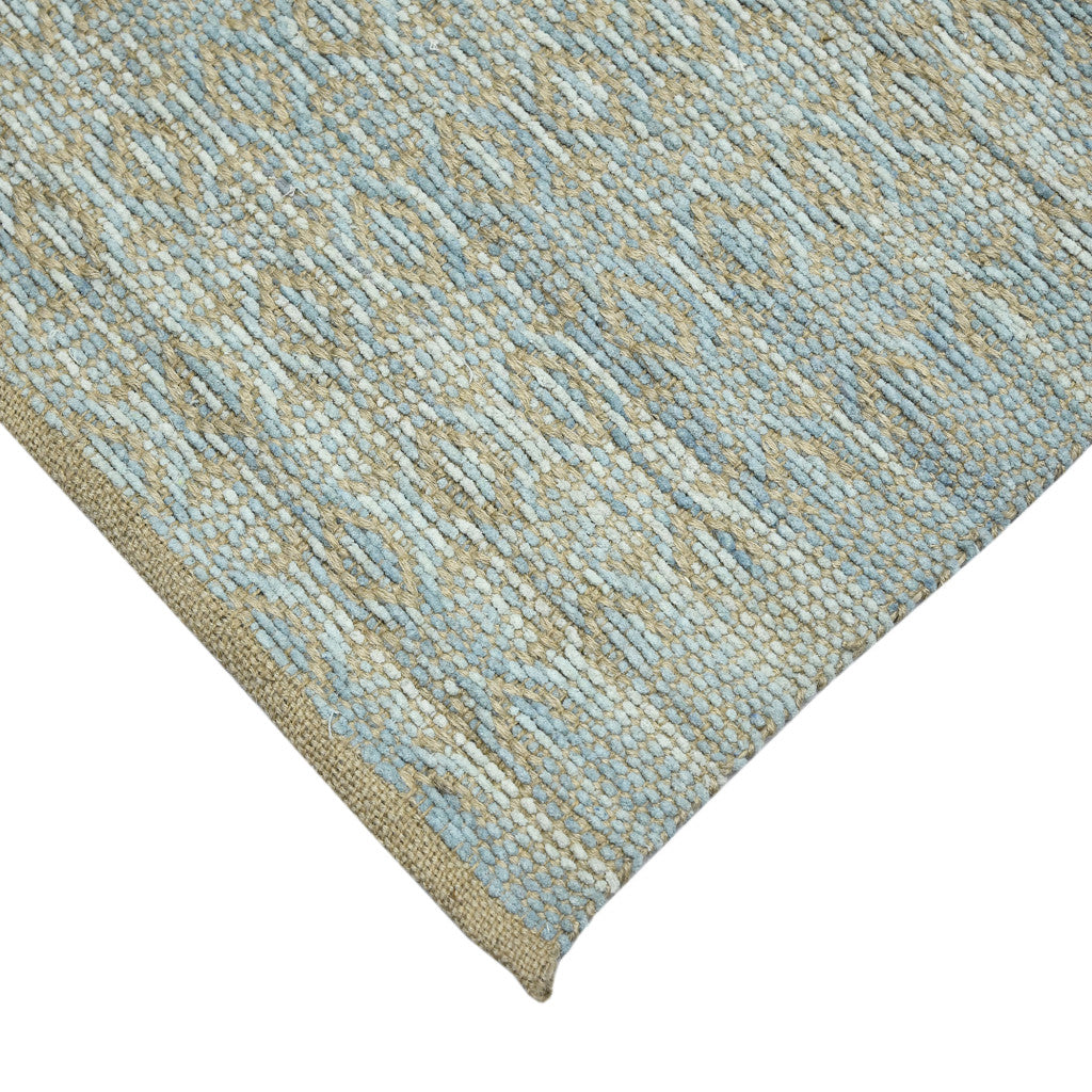 8' X 10' Light Blue And Tan Jute Geometric Flatweave Handmade Area Rug