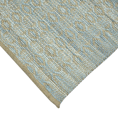 8' X 10' Light Blue And Tan Jute Geometric Flatweave Handmade Area Rug