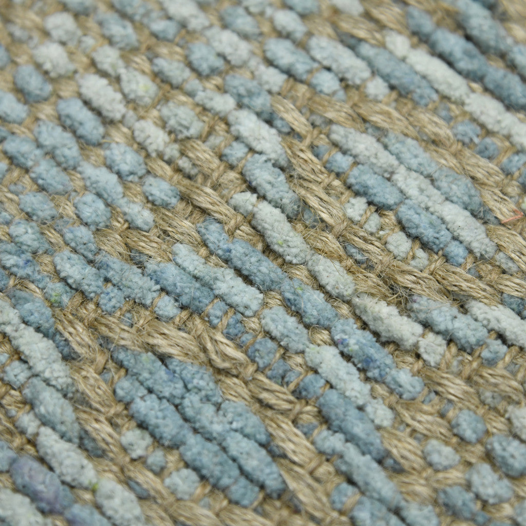 8' X 10' Light Blue And Tan Jute Geometric Flatweave Handmade Area Rug