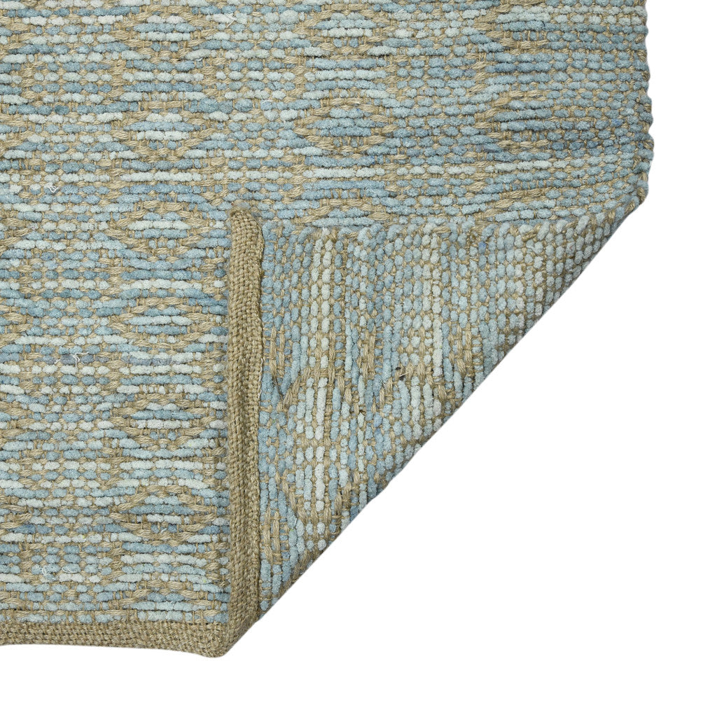 8' X 10' Light Blue And Tan Jute Geometric Flatweave Handmade Area Rug