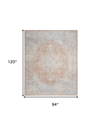 3' X 5' Brown and Blue Oriental Power Loom Distressed Area Rug