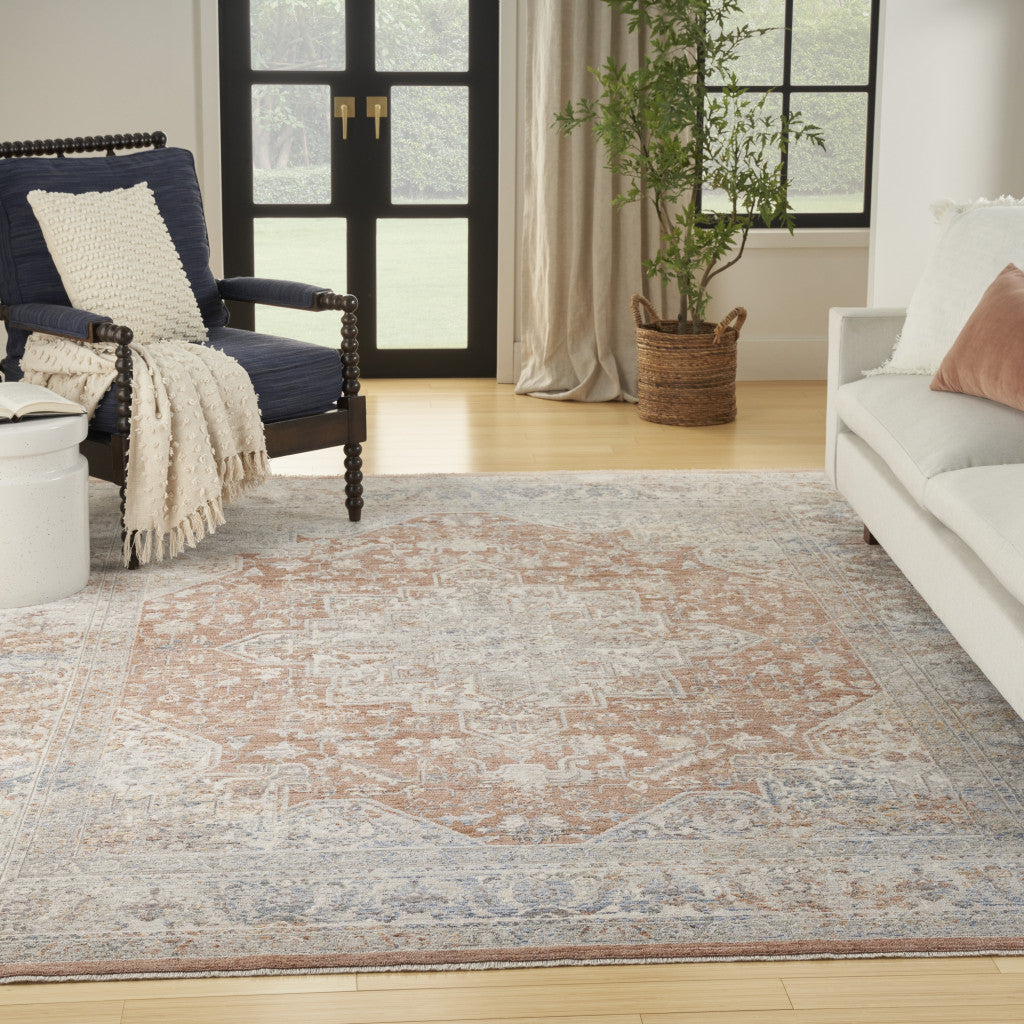 3' X 5' Brown and Blue Oriental Power Loom Distressed Area Rug