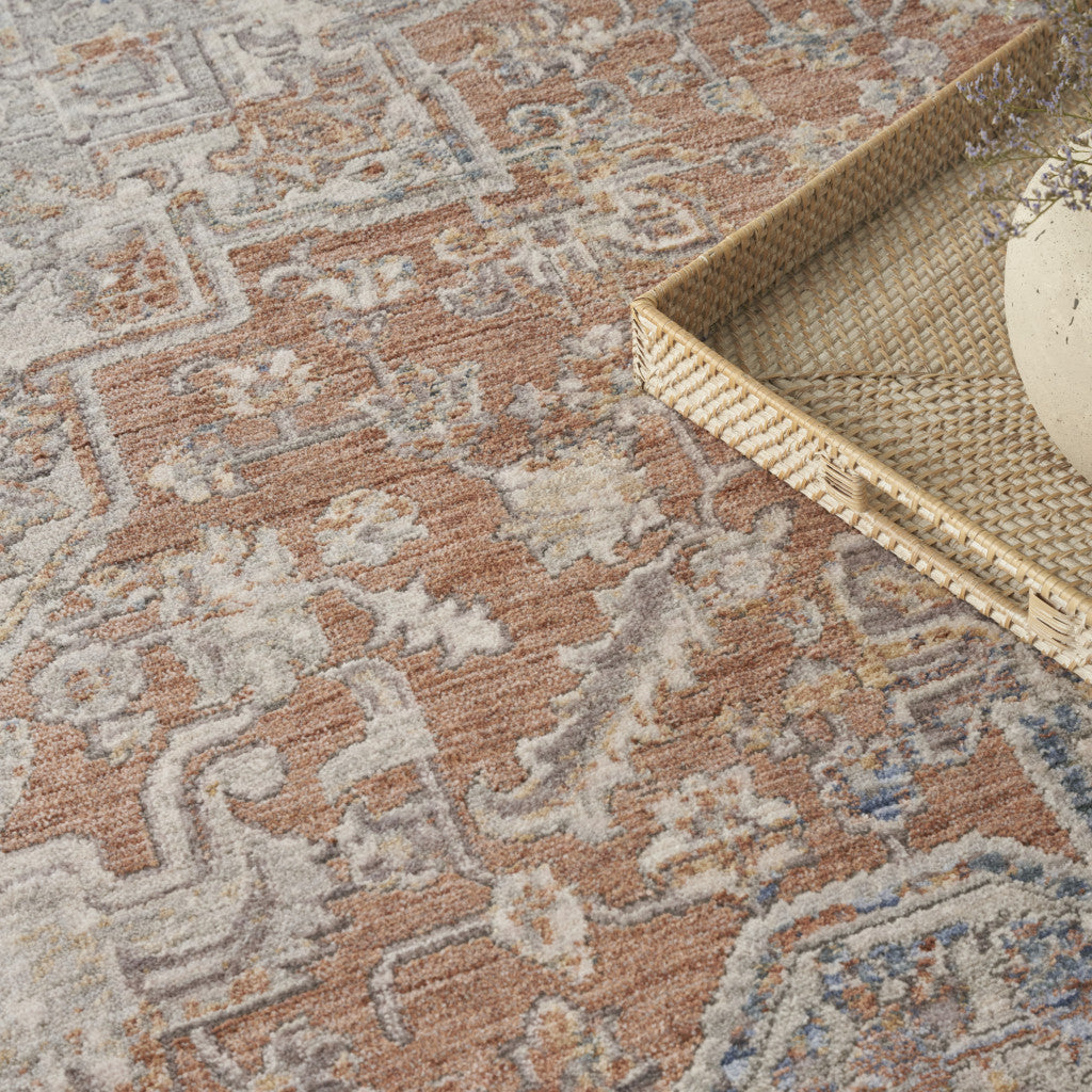 3' X 5' Brown and Blue Oriental Power Loom Distressed Area Rug