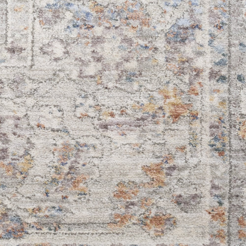 12' Brown and Blue Oriental Power Loom Distressed Runner Rug