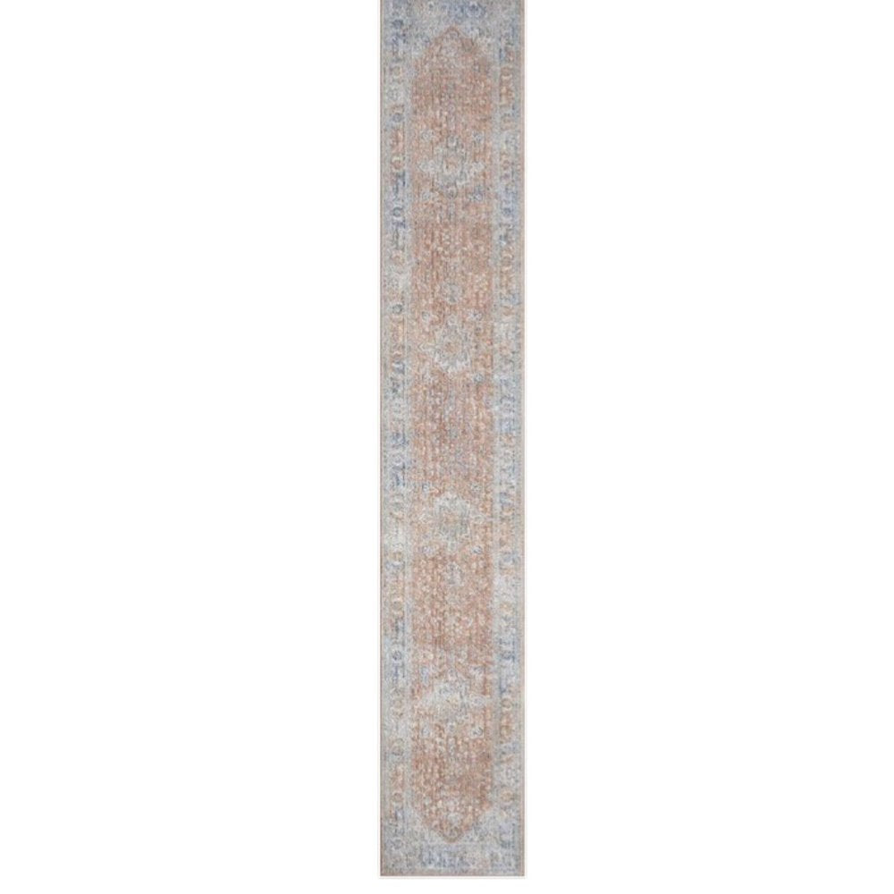 12' Brown and Blue Oriental Power Loom Distressed Runner Rug
